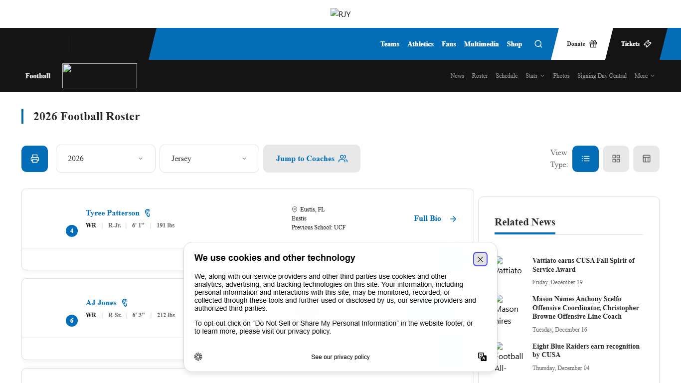 2026 Football Roster - Middle Tennessee State University Athletics