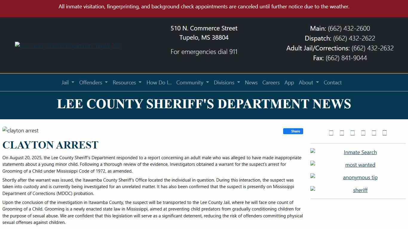 Clayton Arrest - Lee County Sheriff's Department